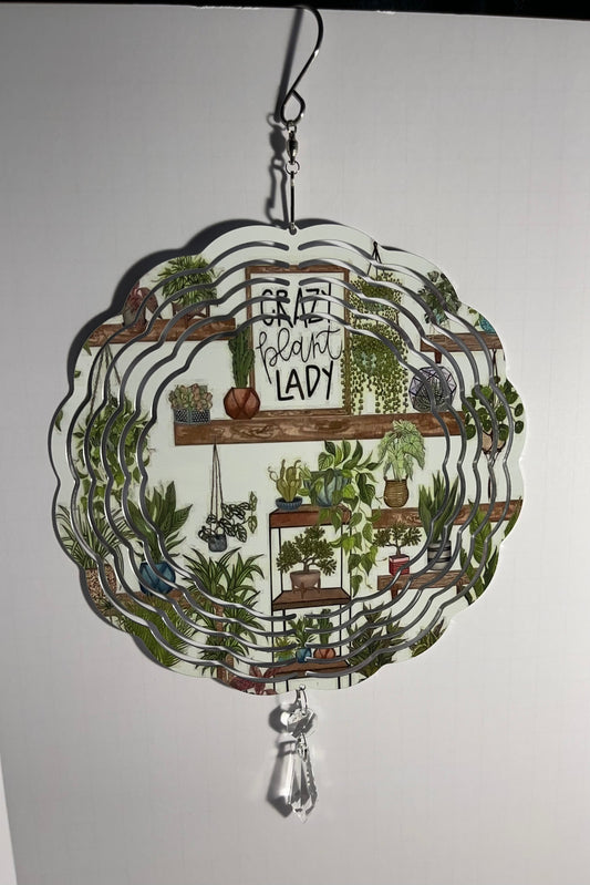 Plant Lady with Plants 8" Wind Spinner with Acrylic Crystal Beads